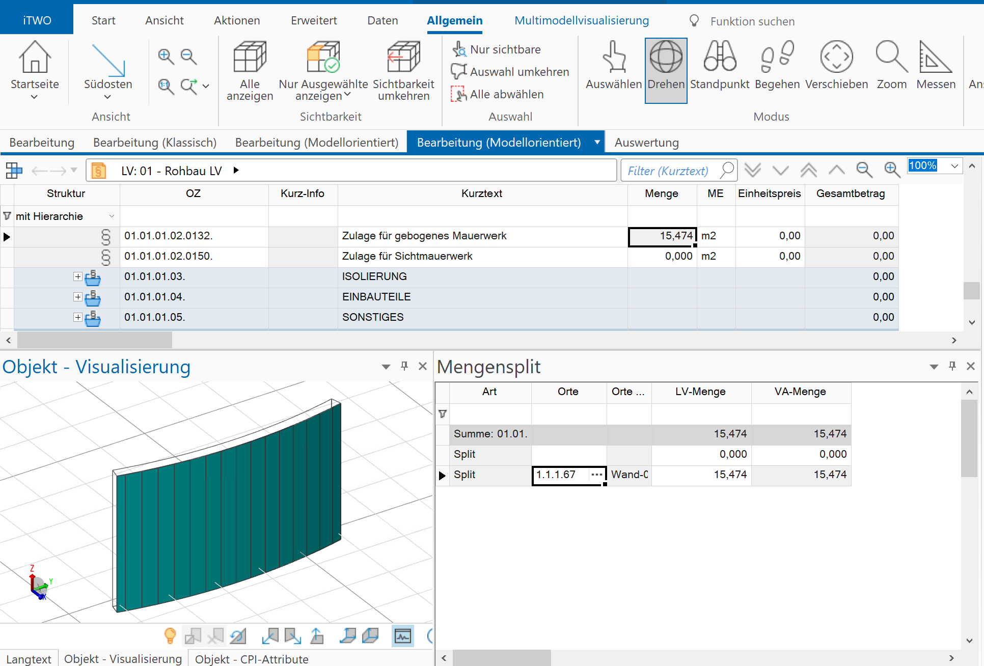 iTWO Mengensplit Beispiel